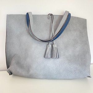 Tote Bag Faux Leather Gray Tassel Magnet Snap Closure Detachable Pouch